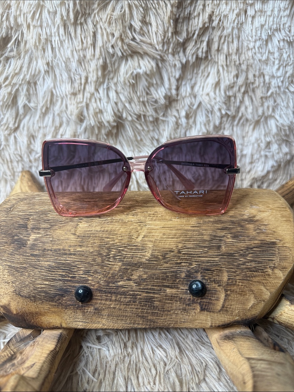 Tahari Pink Gradient Square Sunglasses with Purple Tinted Lenses